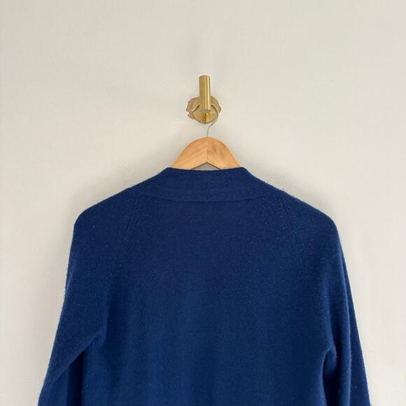 Kinross Cashmere Open Front Fringe Long Sleeve Draped Cardigan Sweater Blue XS - Picture 7 of 7
